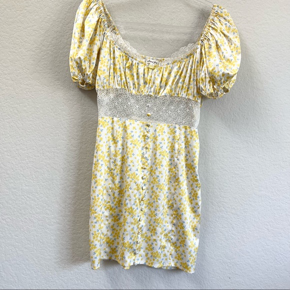 For Love & Lemons Daffodil Mini Dress Yellow Floral Size Small - Picture 3 of 6